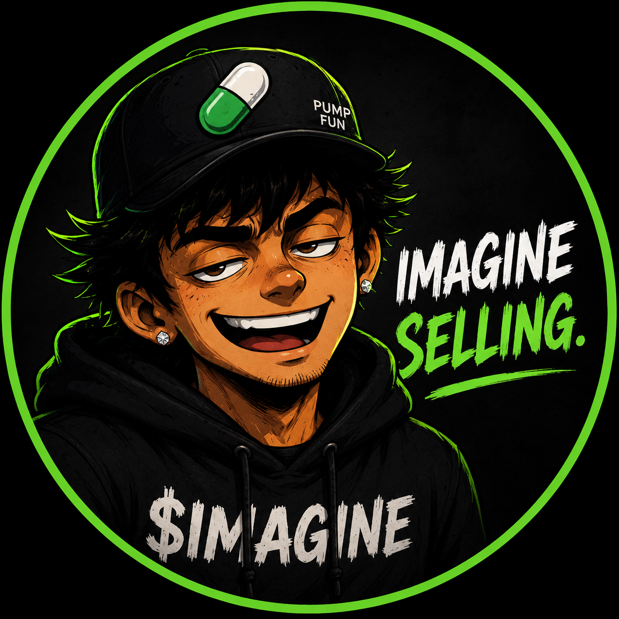 $IMAGINE mascot holding a green candle